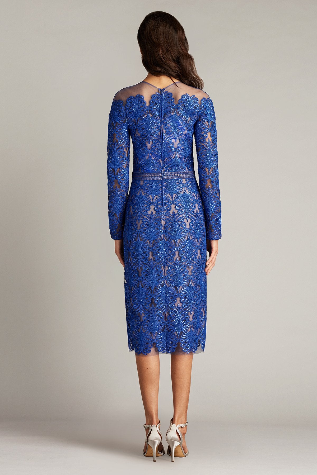 Camie Sequin Embroidered Off Shoulder Illusion Dress
