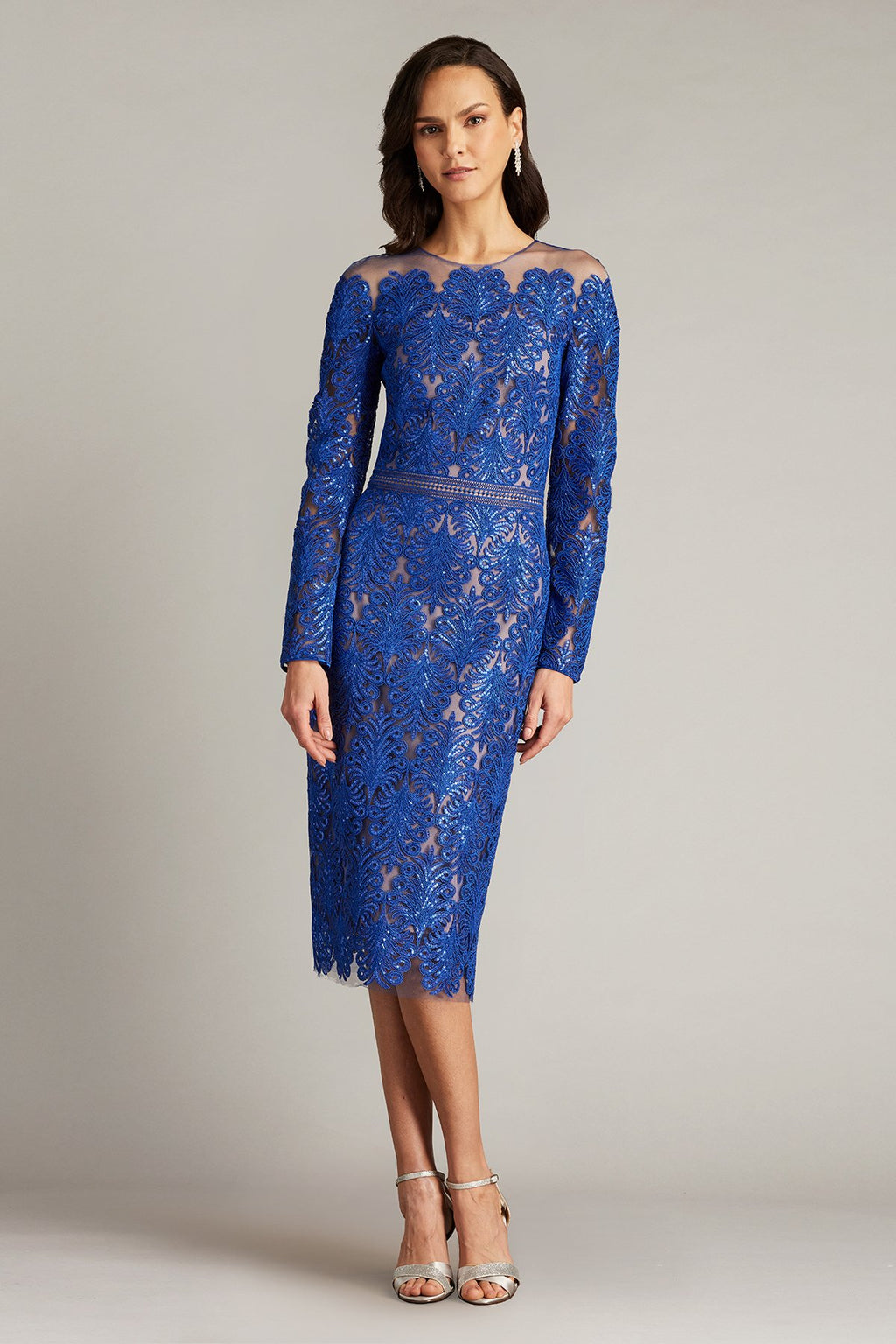 Camie Sequin Embroidered Off Shoulder Illusion Dress