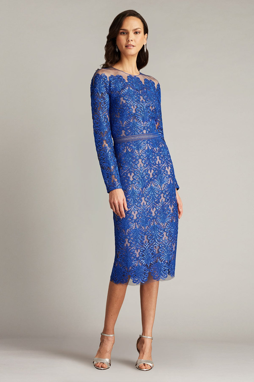 Camie Sequin Embroidered Off Shoulder Illusion Dress