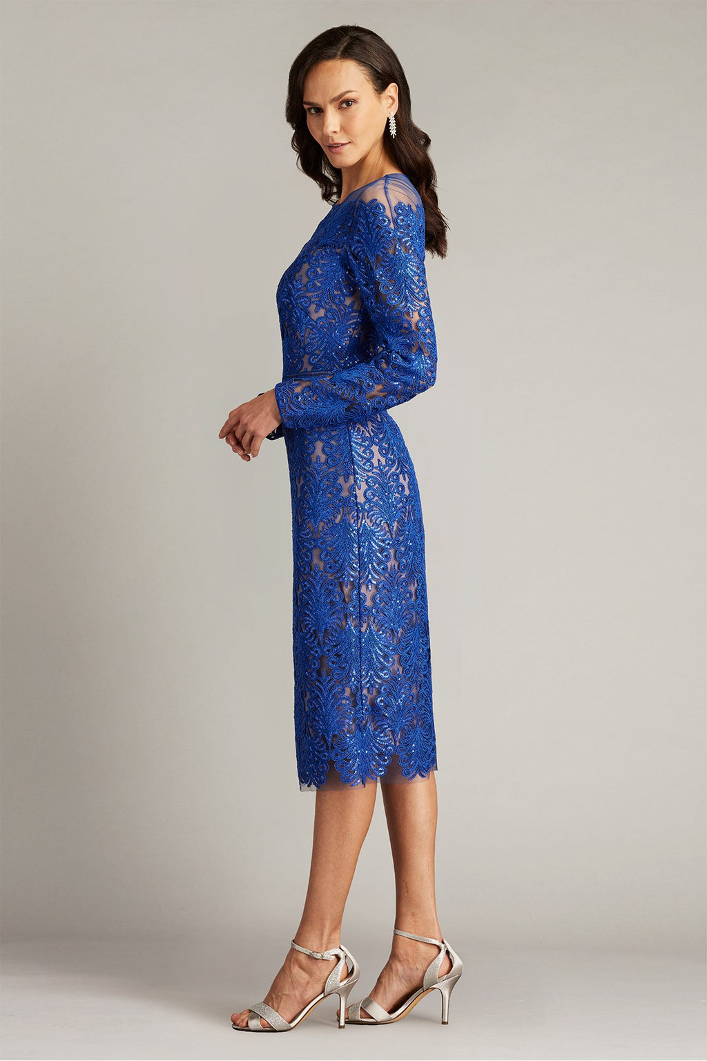 Camie Sequin Embroidered Off Shoulder Illusion Dress
