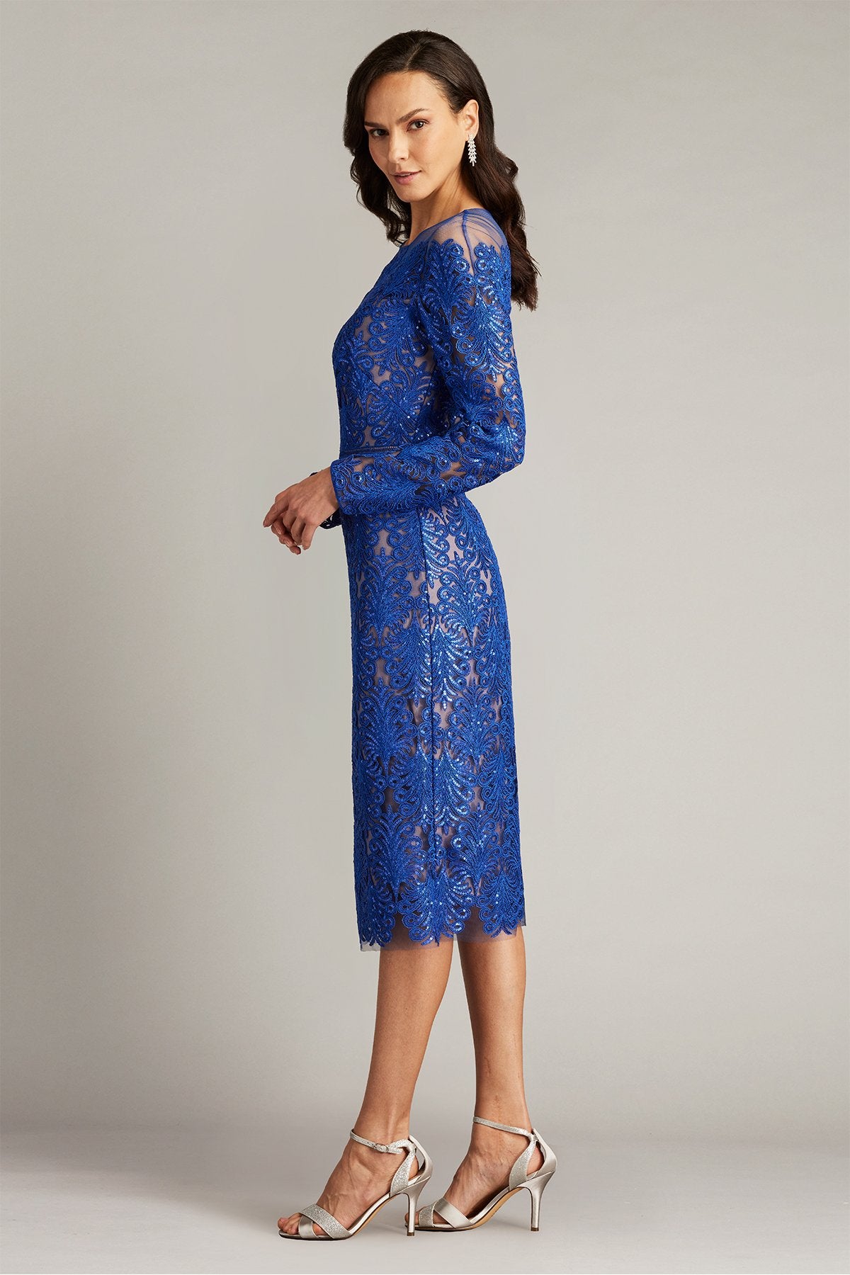 Camie Sequin Embroidered Off Shoulder Illusion Dress