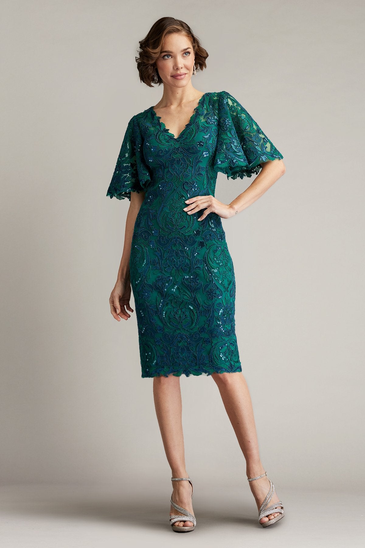 Leya Sequin Embroidered Flutter Sleeve Dress – Tadashi Shoji Official Online Boutique