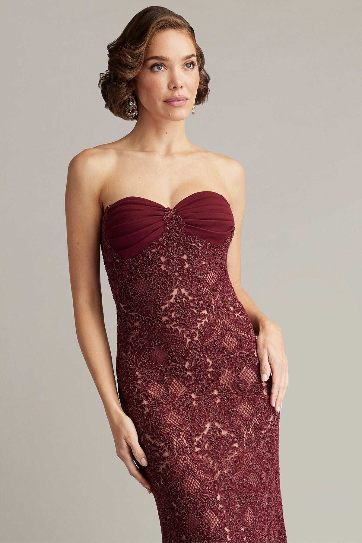 Kohli Strapless Lattice Embroidered Gown
