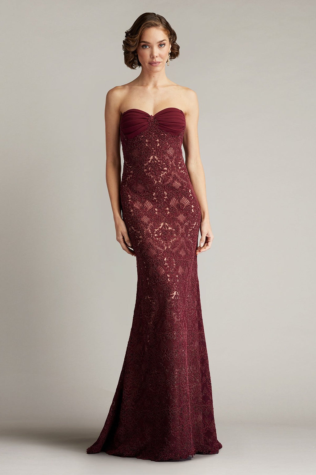 Kohli Strapless Lattice Embroidered Gown