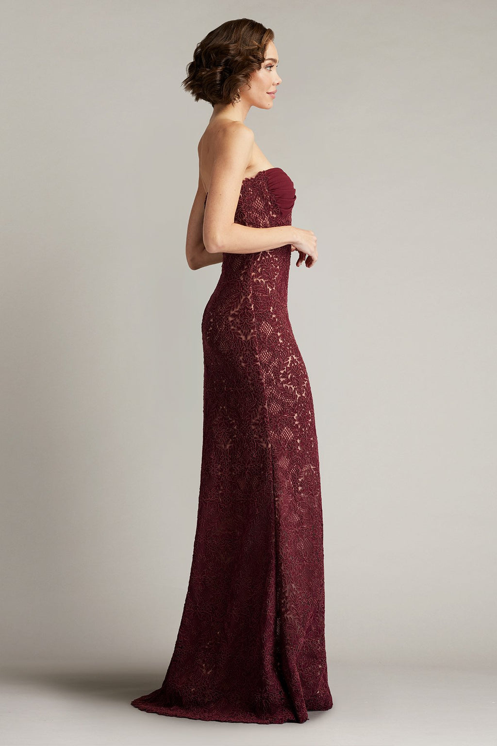 Kohli Strapless Lattice Embroidered Gown