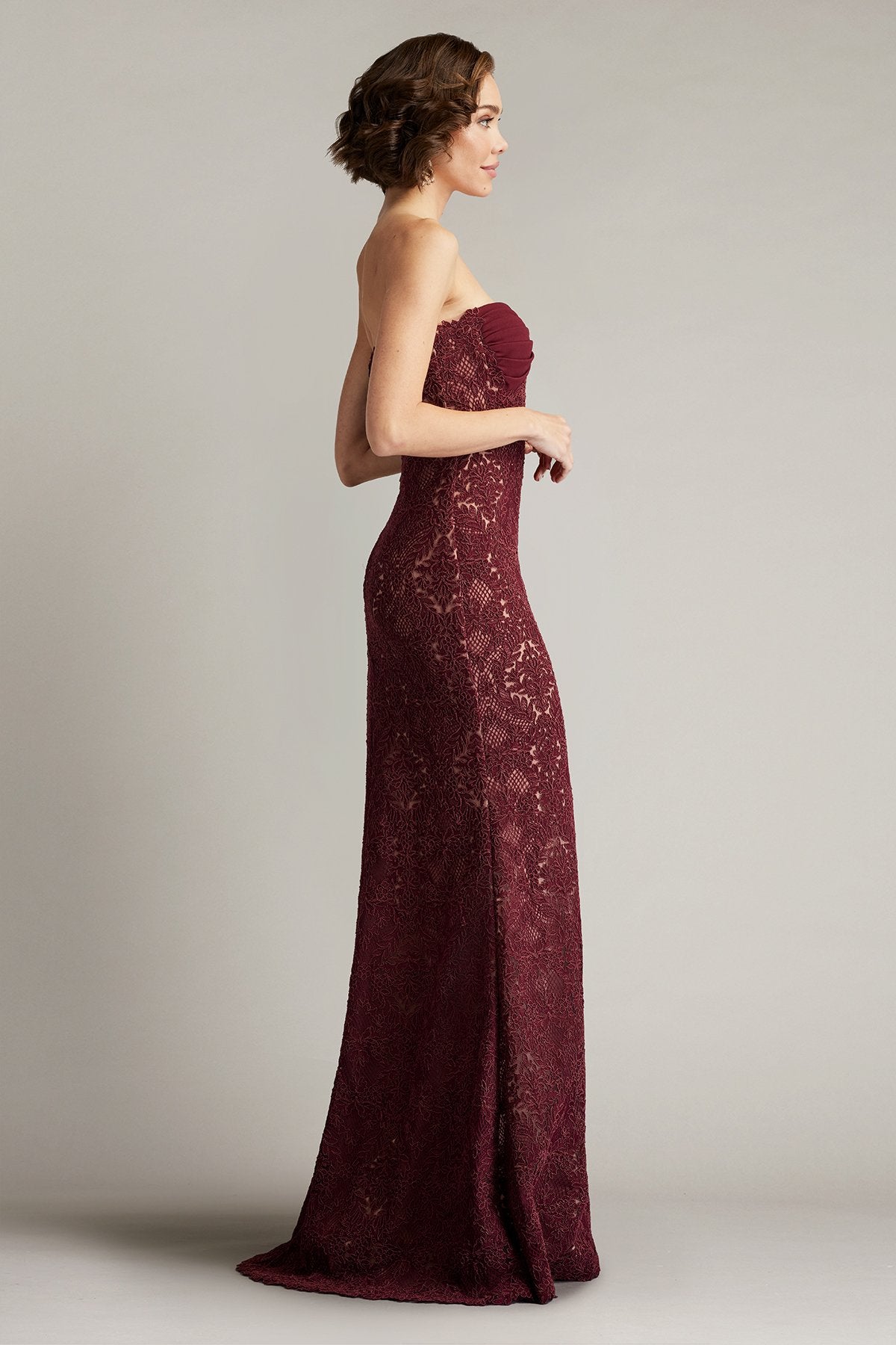 Kohli Strapless Lattice Embroidered Gown