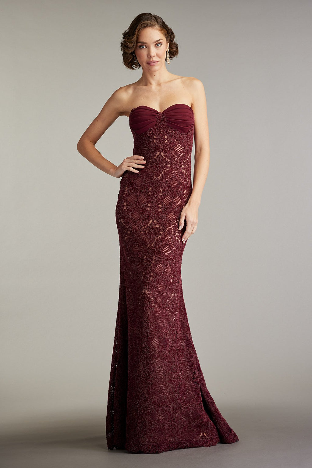 Kohli Strapless Lattice Embroidered Gown