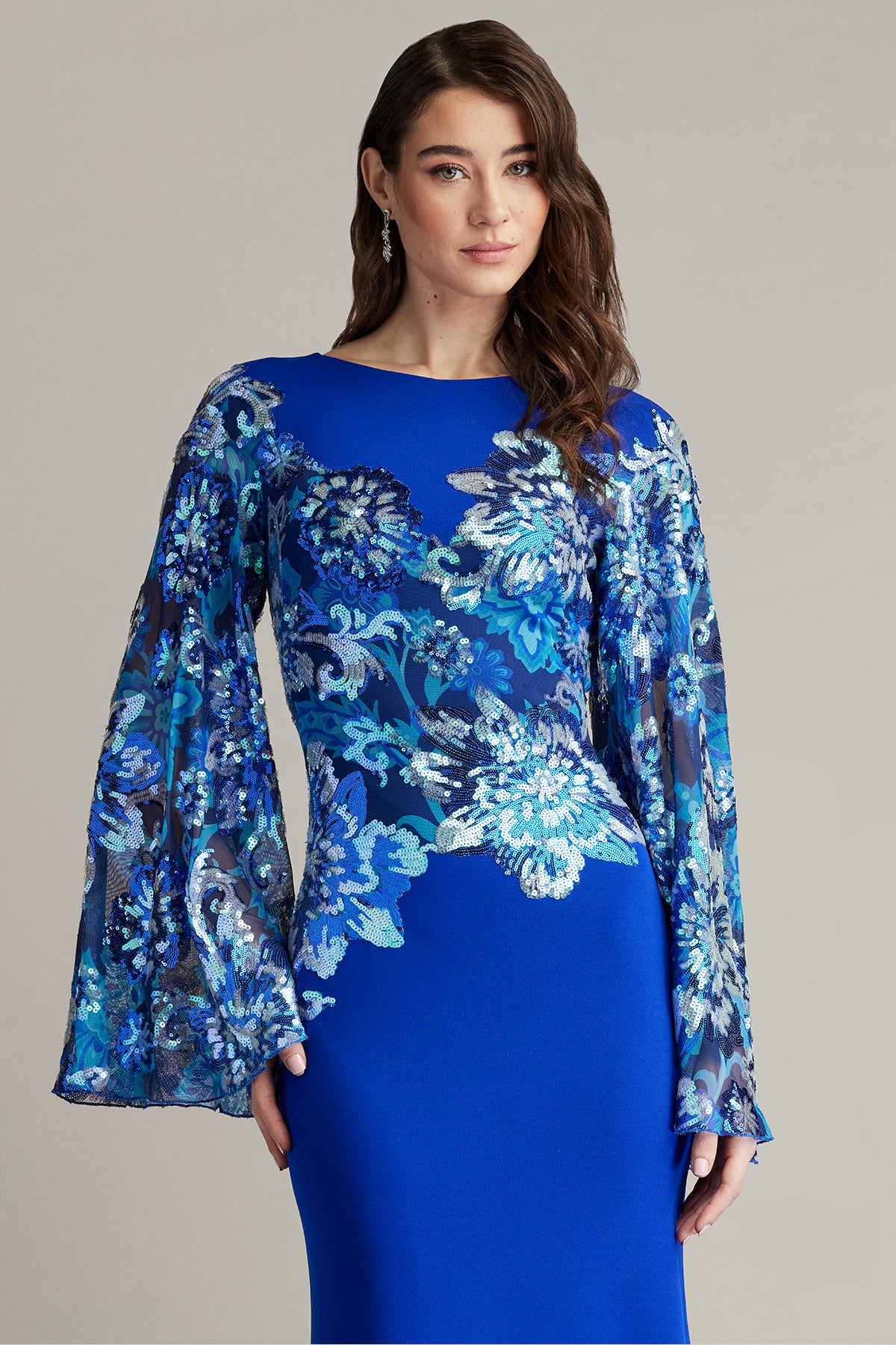 Lione Sequin Embellished Bell Sleeve Gown