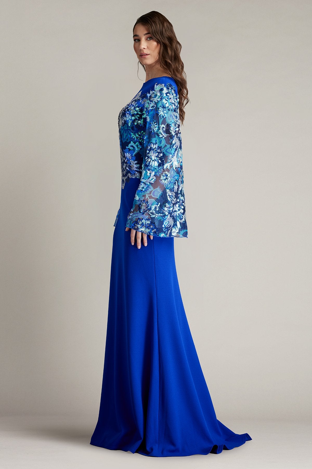 Lione Sequin Embellished Bell Sleeve Gown