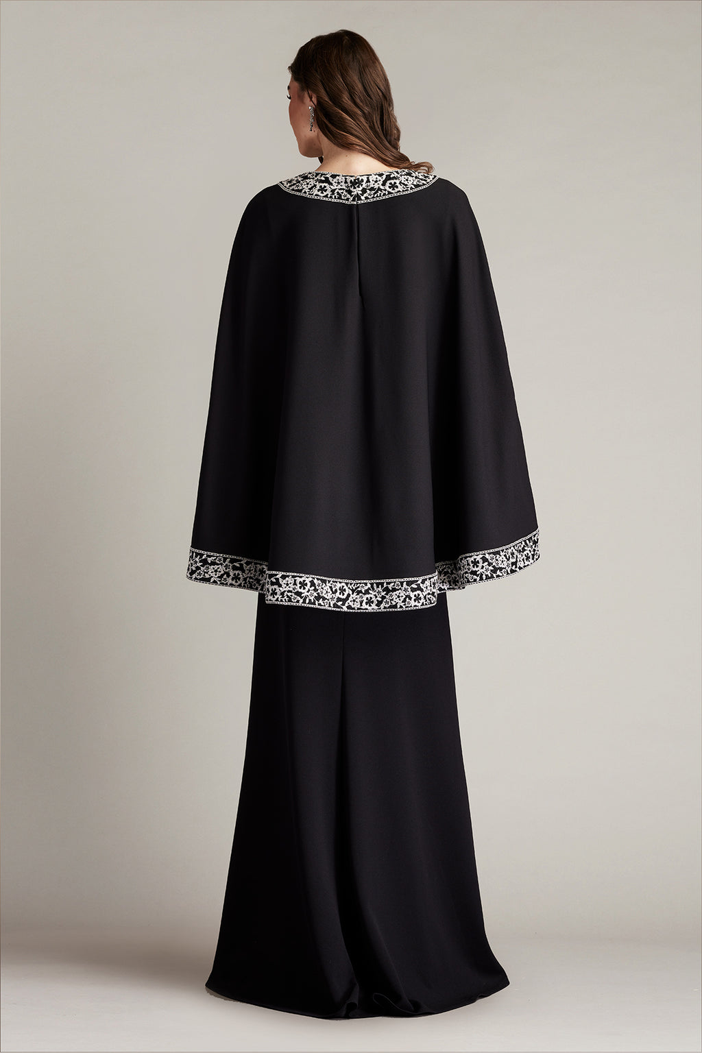 Bian Embroidered Trim Cape Gown