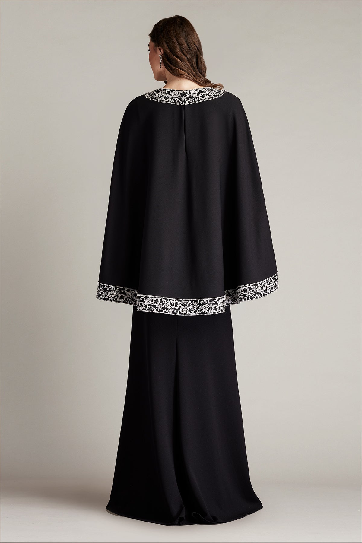 Bian Embroidered Trim Cape Gown