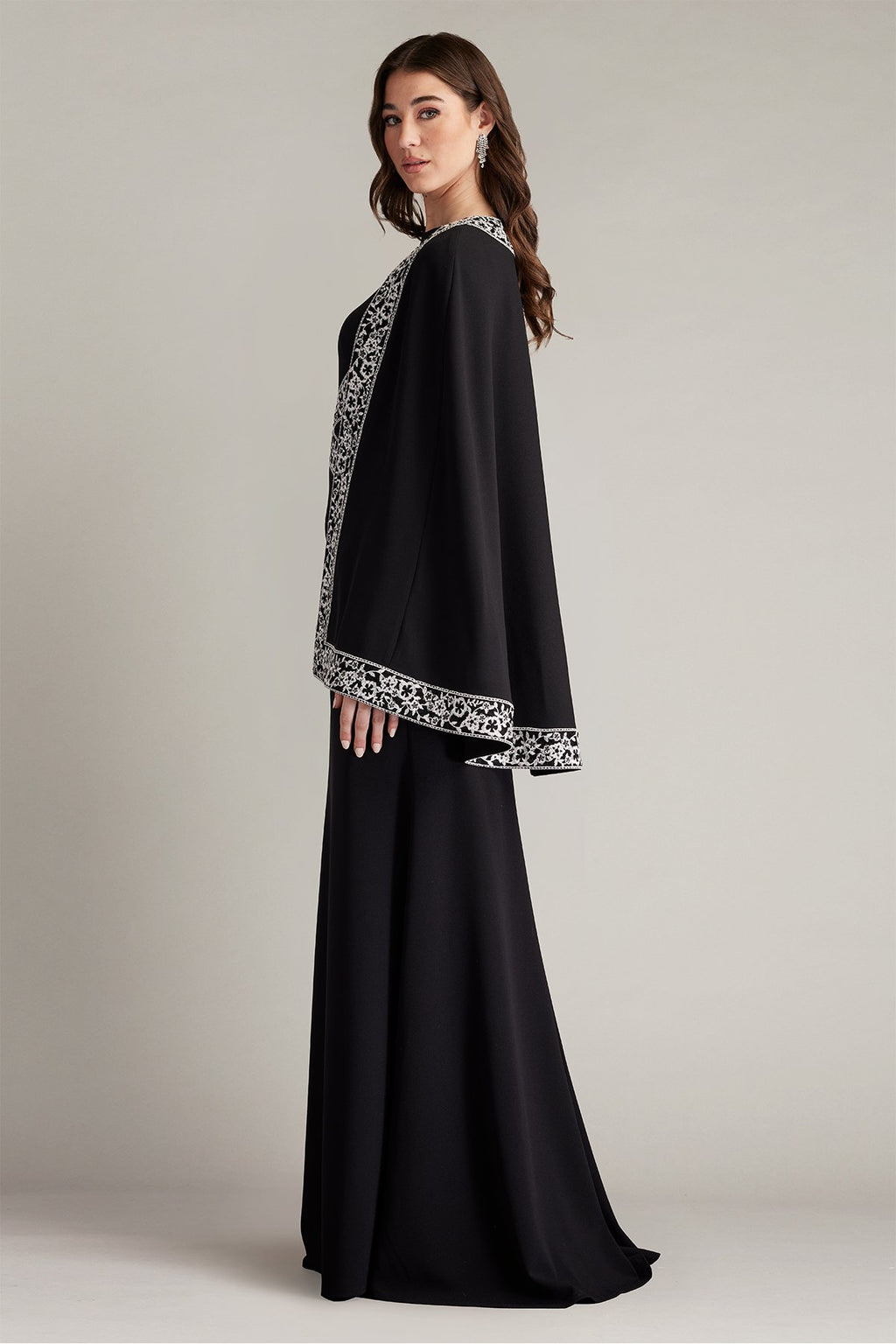Bian Embroidered Trim Cape Gown