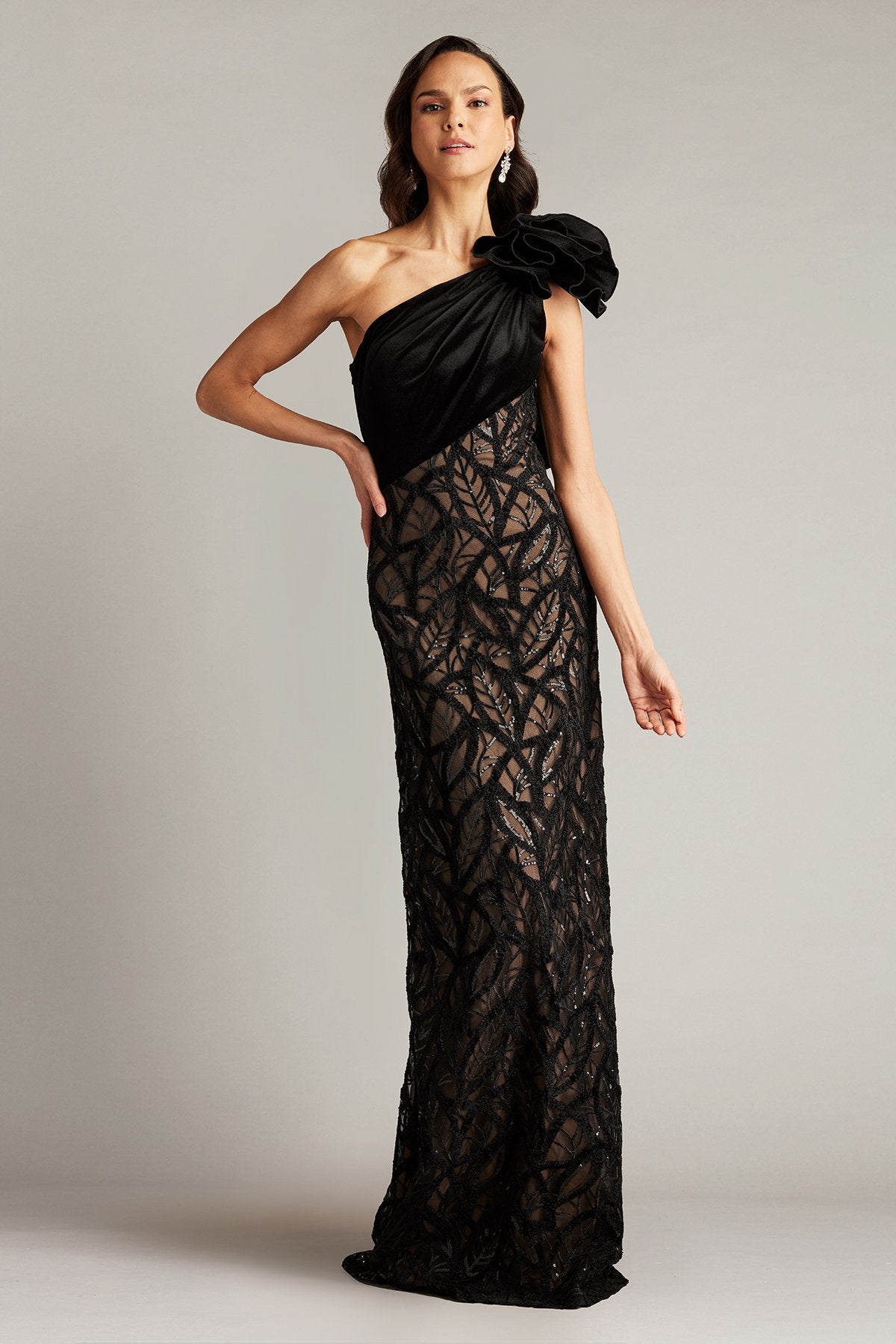 Caraway One Shoulder Leaf Motif Gown