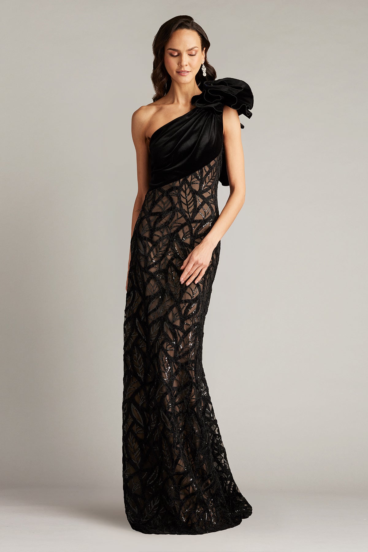 Caraway One Shoulder Leaf Motif Gown