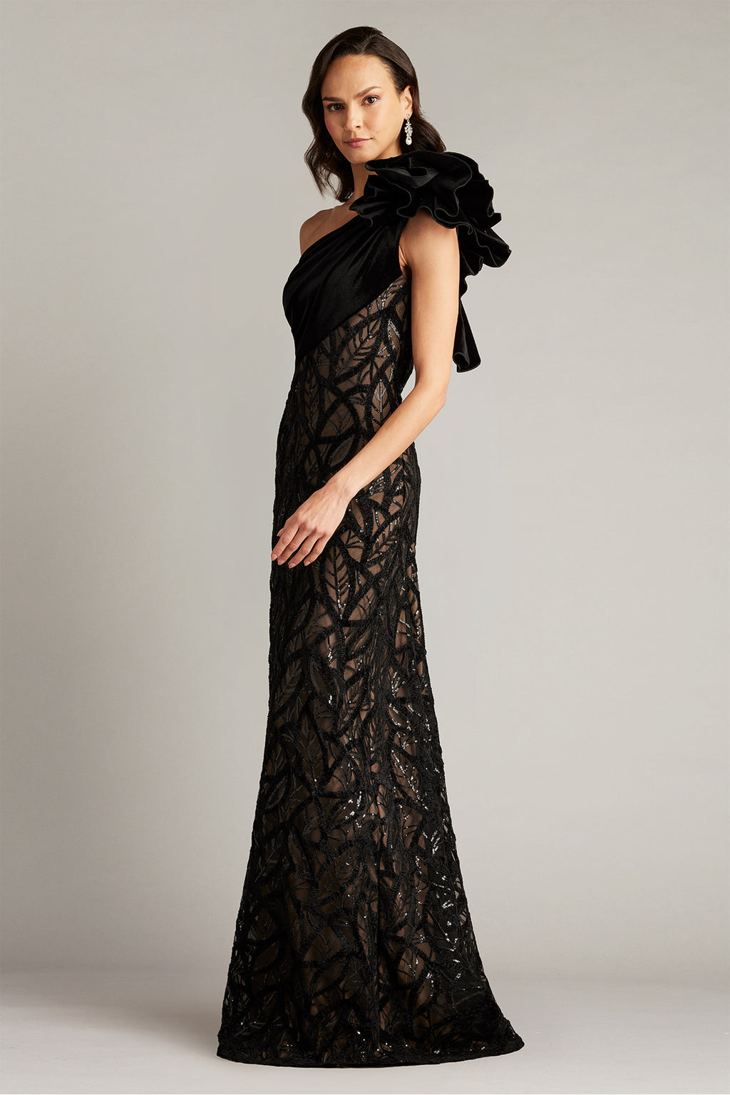 Caraway One Shoulder Leaf Motif Gown