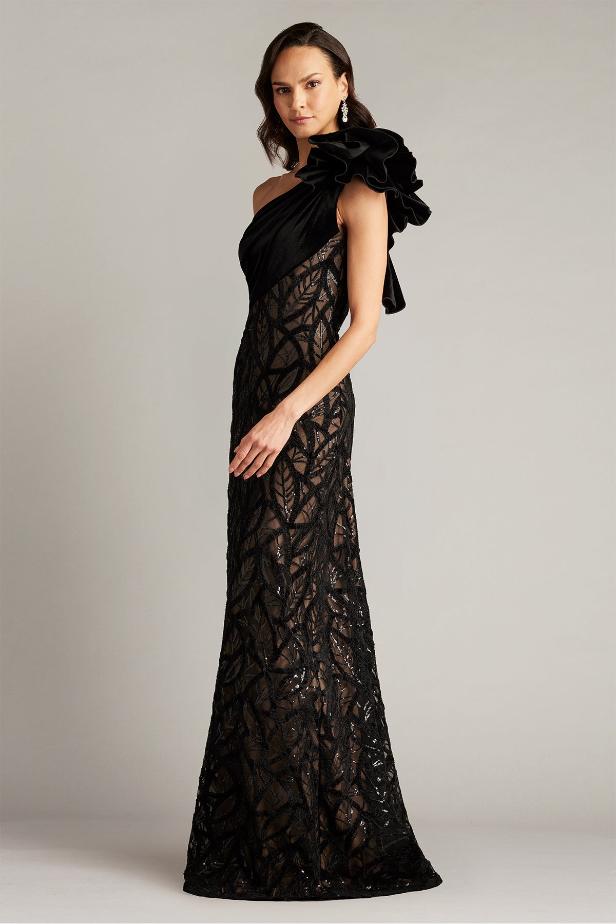 Caraway One Shoulder Leaf Motif Gown