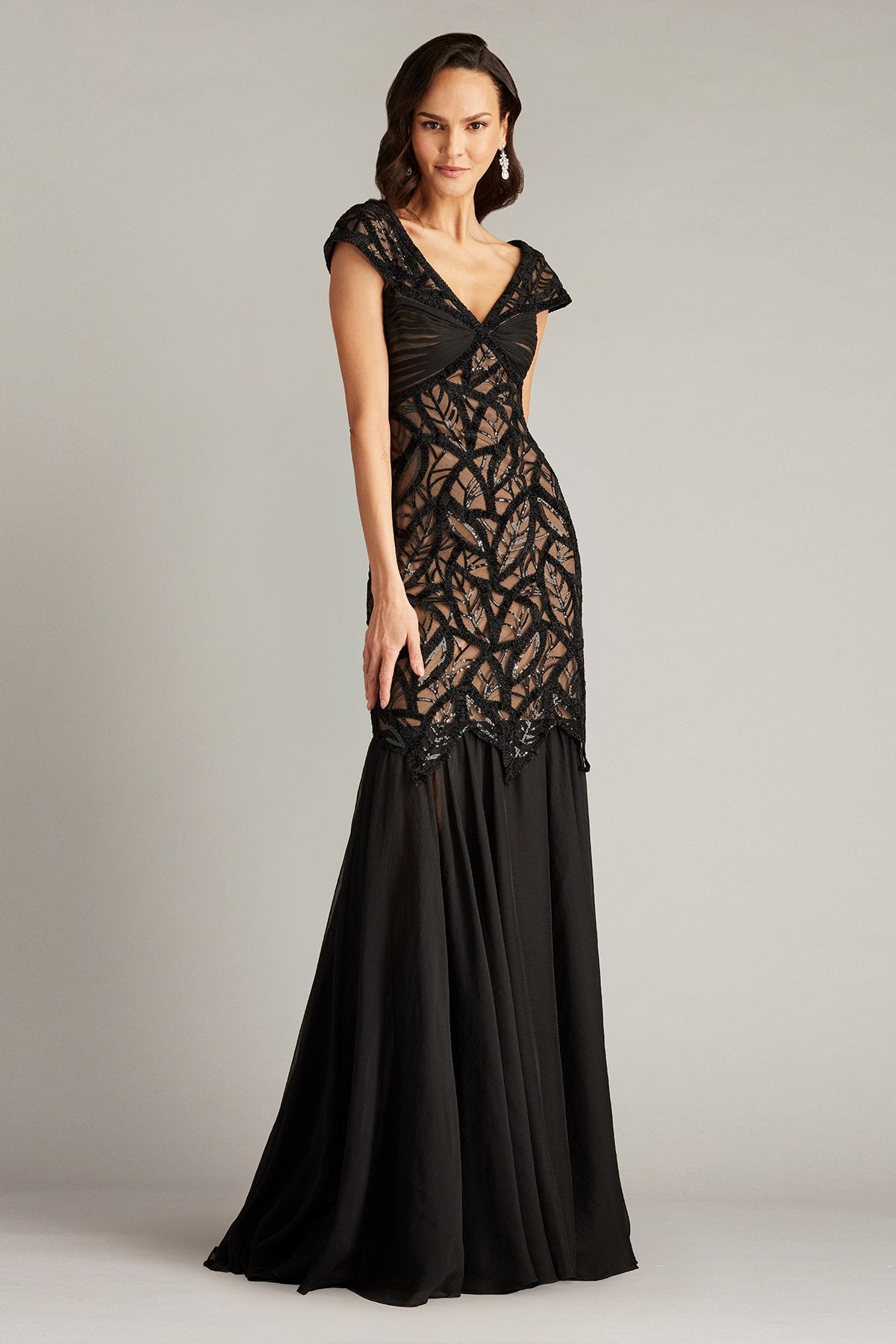 Opalie Off Shoulder Leaf Motif Gown – Tadashi Shoji Official