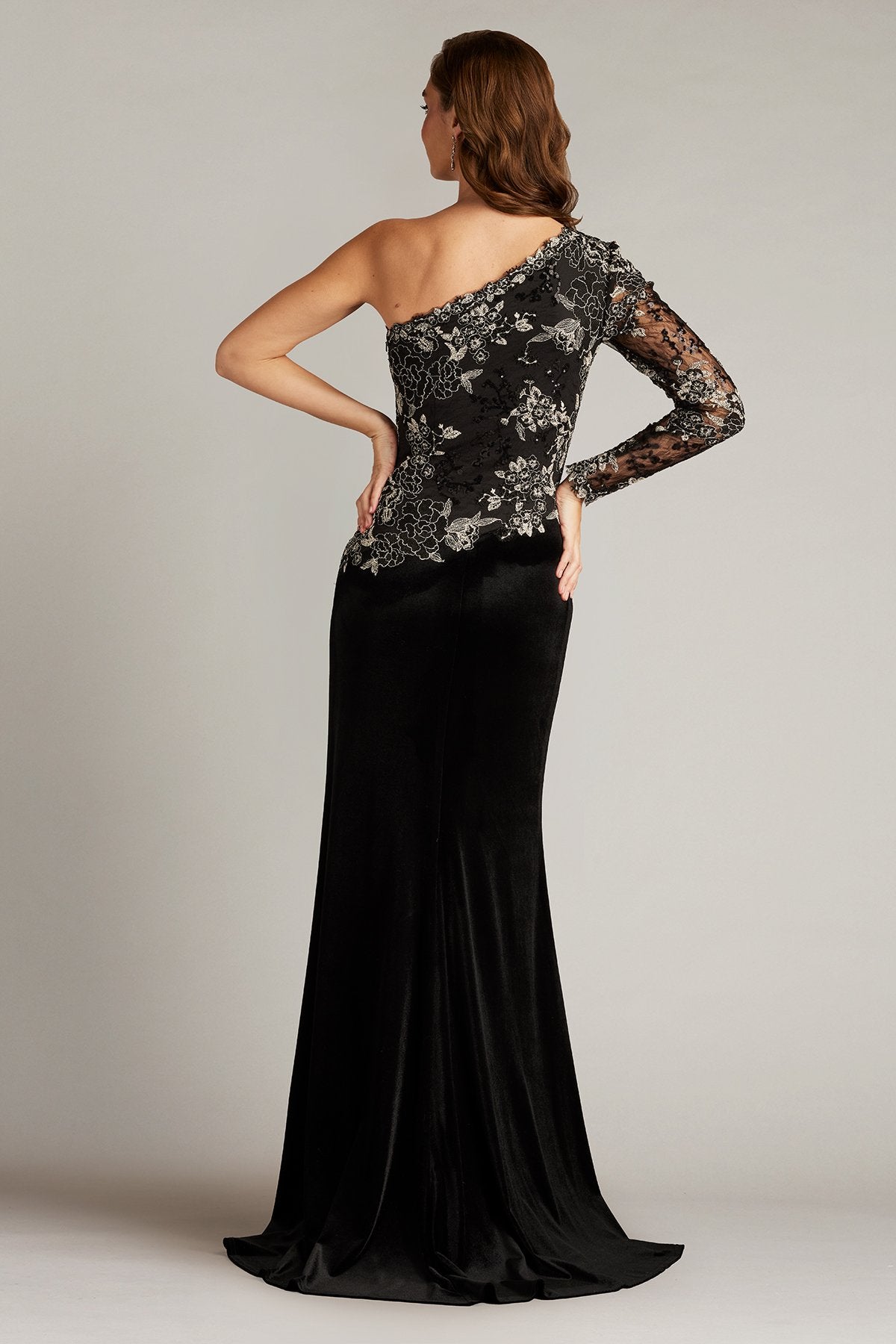 Pisa Embroidered Tulle One Sleeve Gown