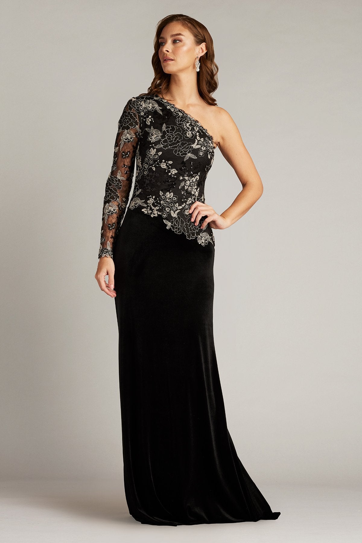 Pisa Embroidered Tulle One Sleeve Gown