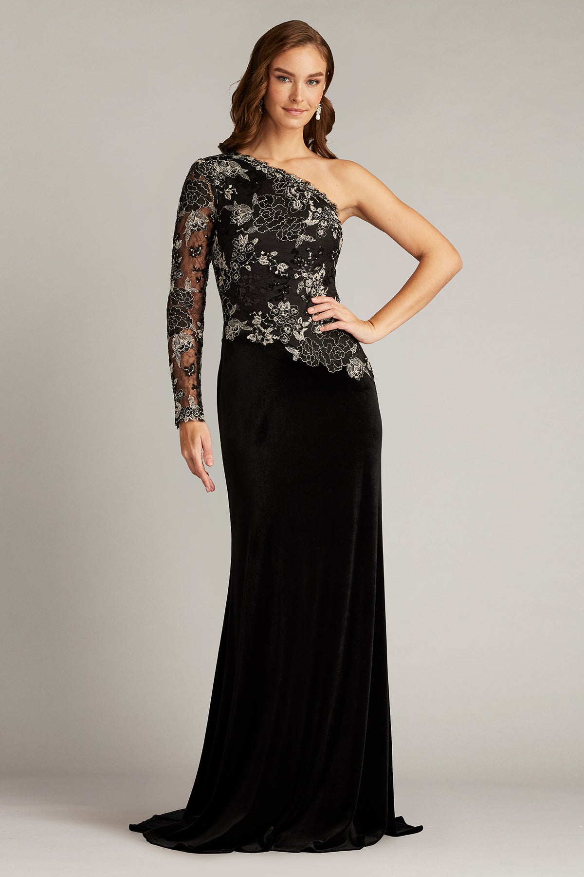 Pisa Embroidered Tulle One Sleeve Gown