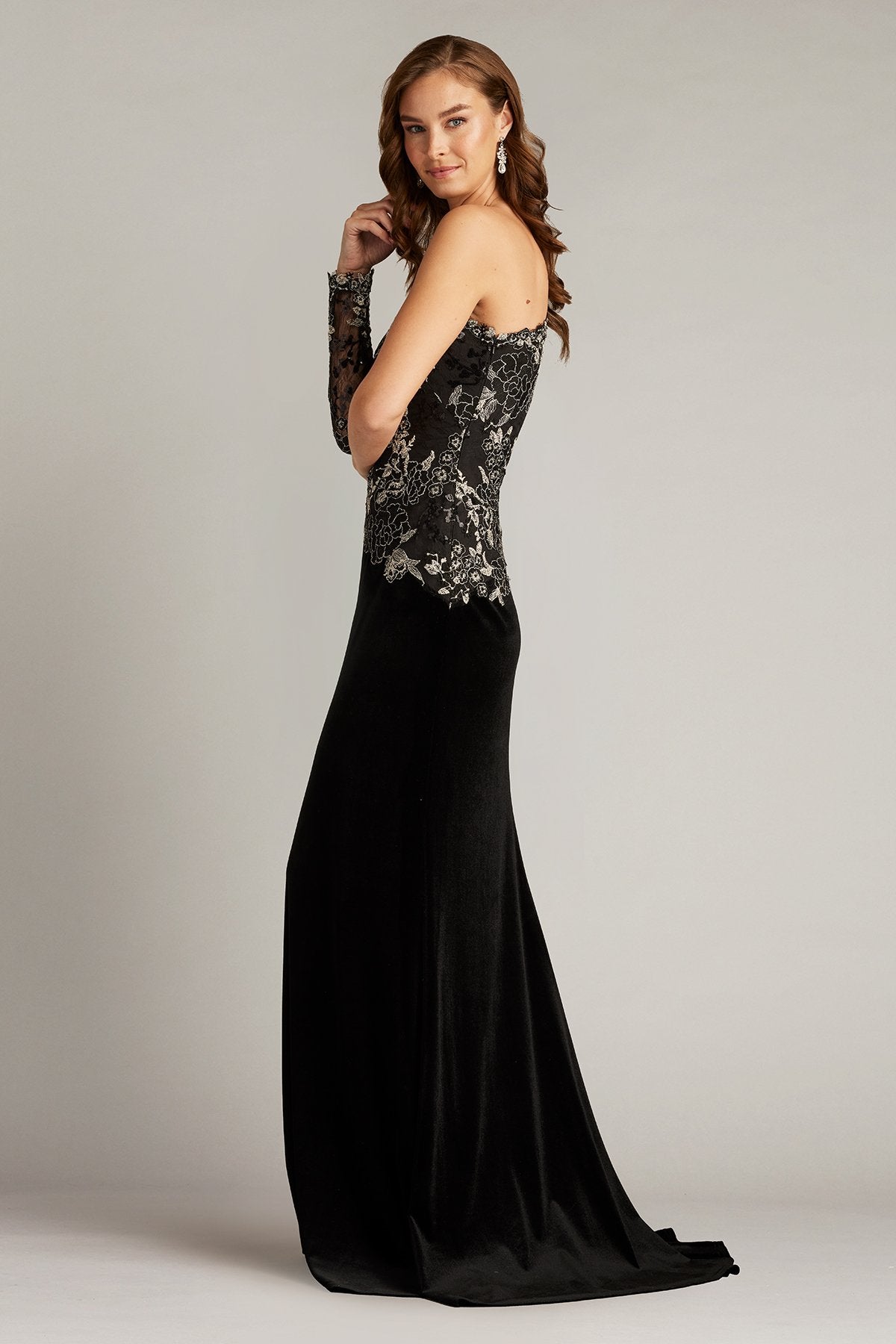 Pisa Embroidered Tulle One Sleeve Gown