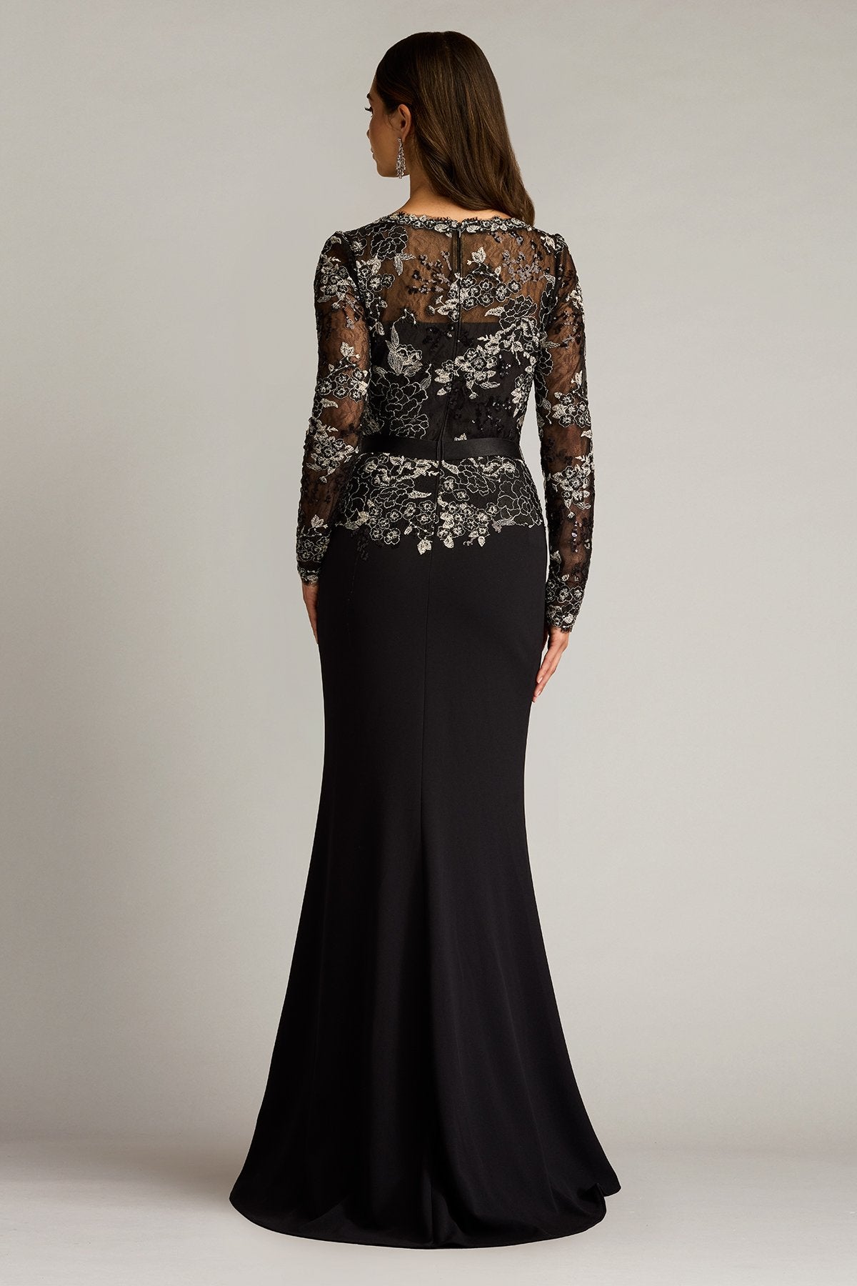 Beacon Belted Embroidered Illusion Gown