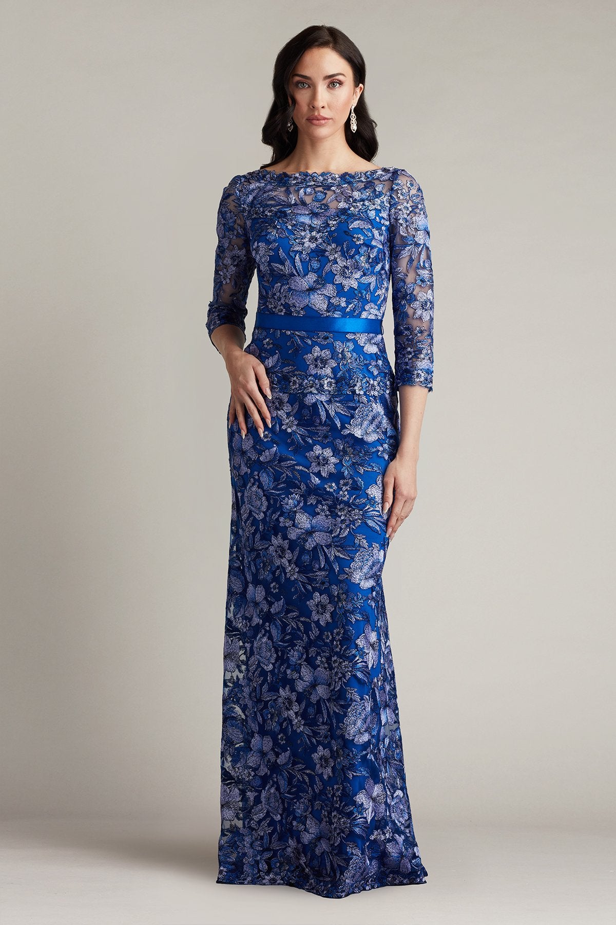 tadashi shoji blue dress Fulcher Embroidered Illusion Gown – Official Online Boutique SIZE:9 US - 28 MX Black & White Party stylistpage-katherine Since 1982