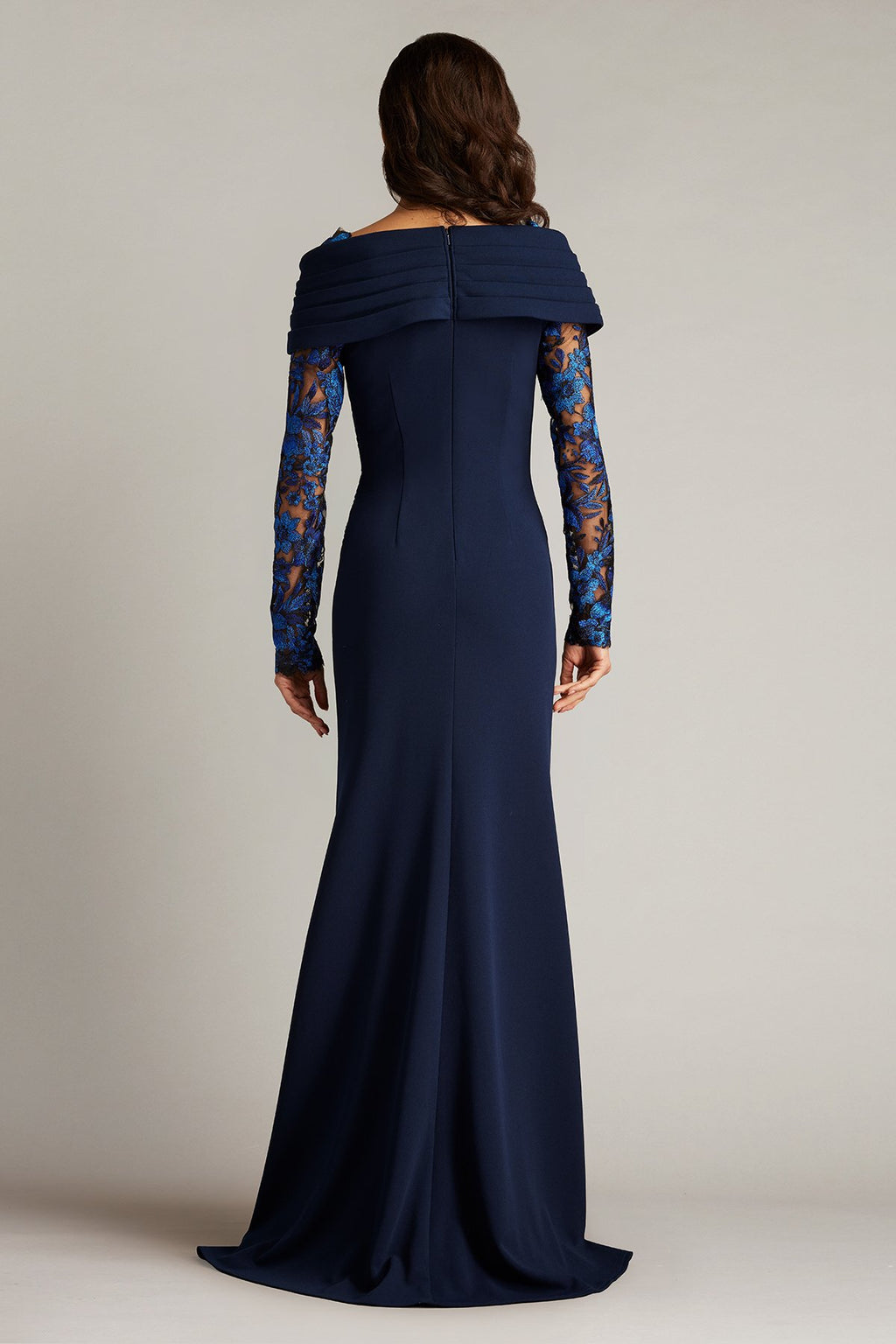 Basel Pleated Crepe Illusion Gown