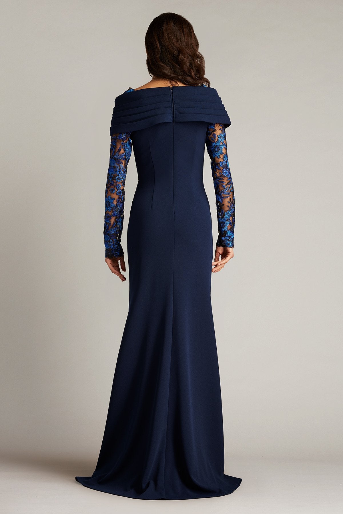 Basel Pleated Crepe Illusion Gown