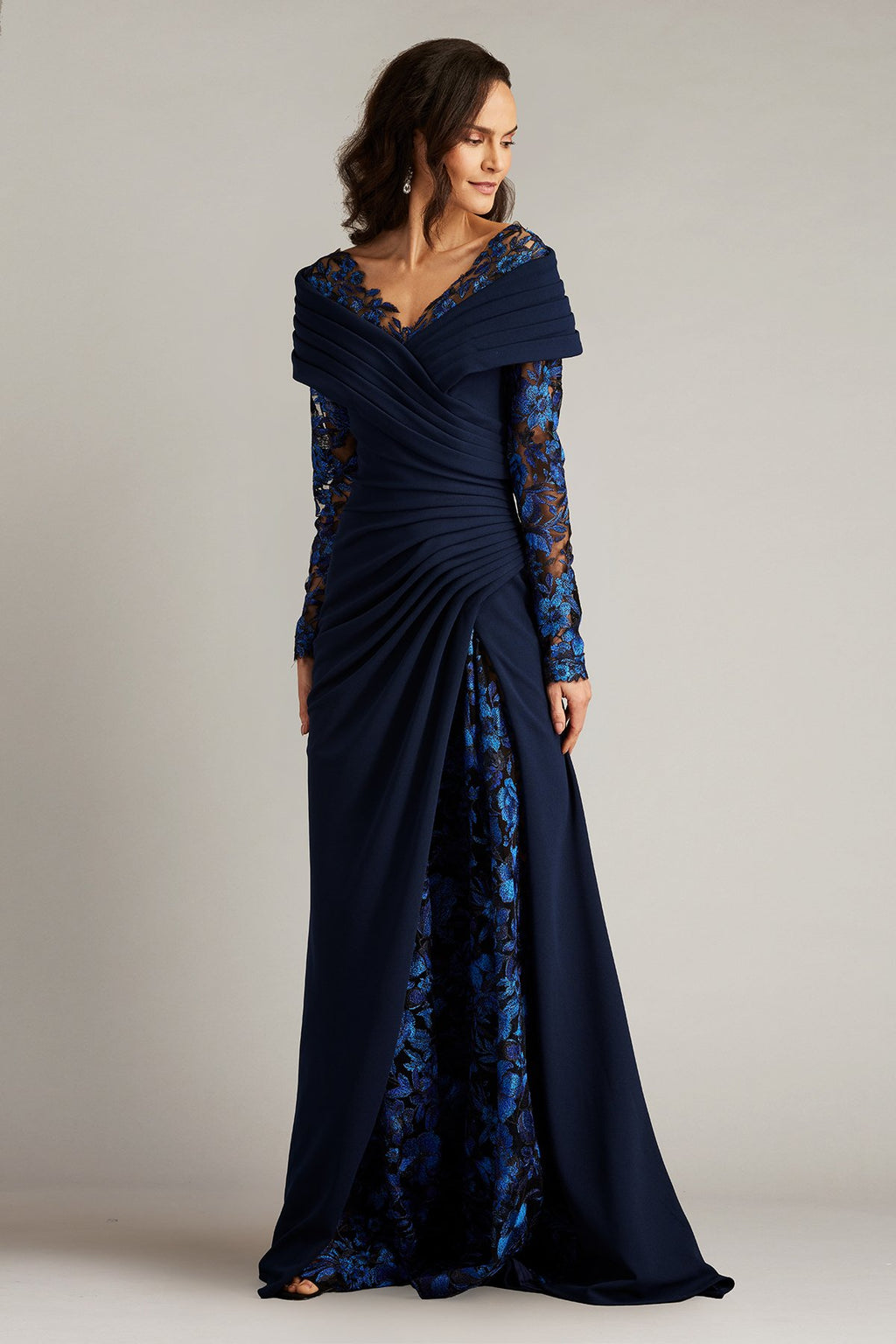 Basel Pleated Crepe Illusion Gown