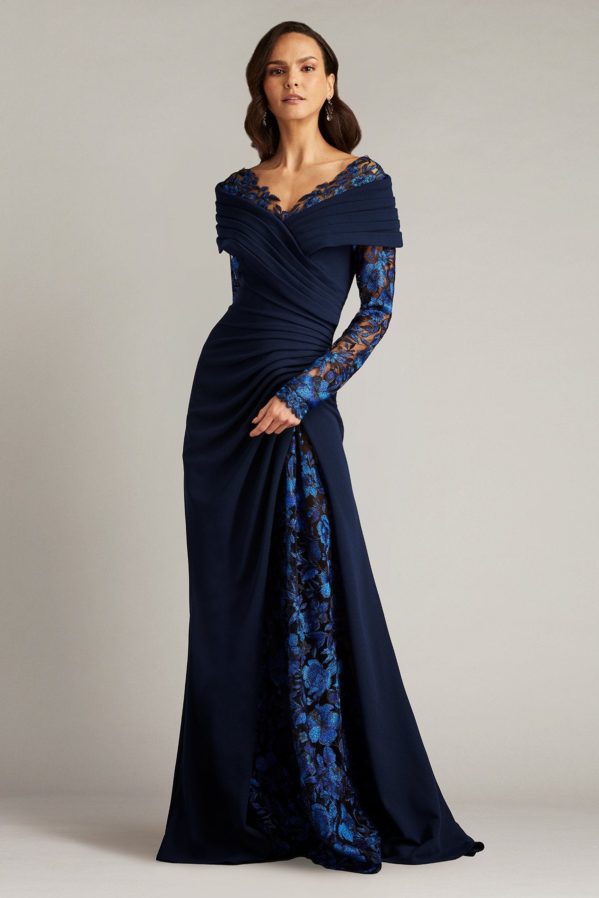 Basel Pleated Crepe Illusion Gown