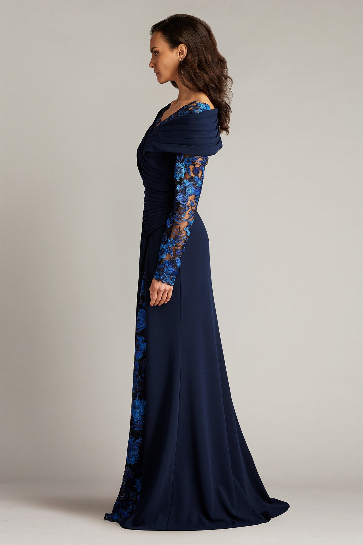 Basel Pleated Crepe Illusion Gown