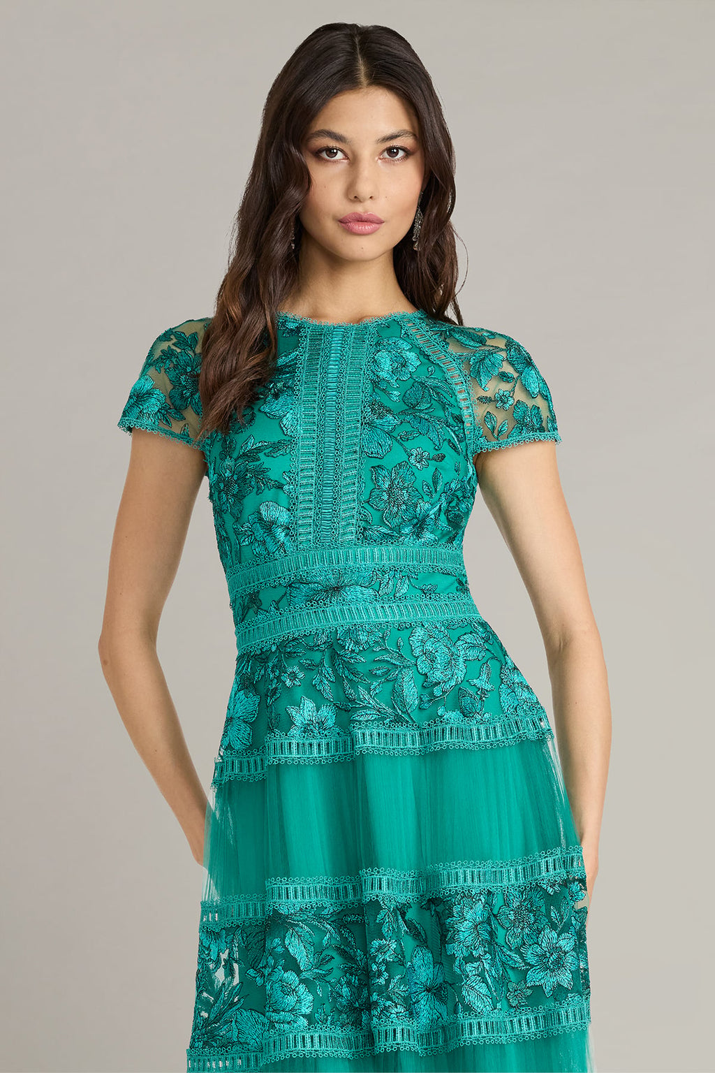 Mollie Floral Embroidered Tulle Midi Dress