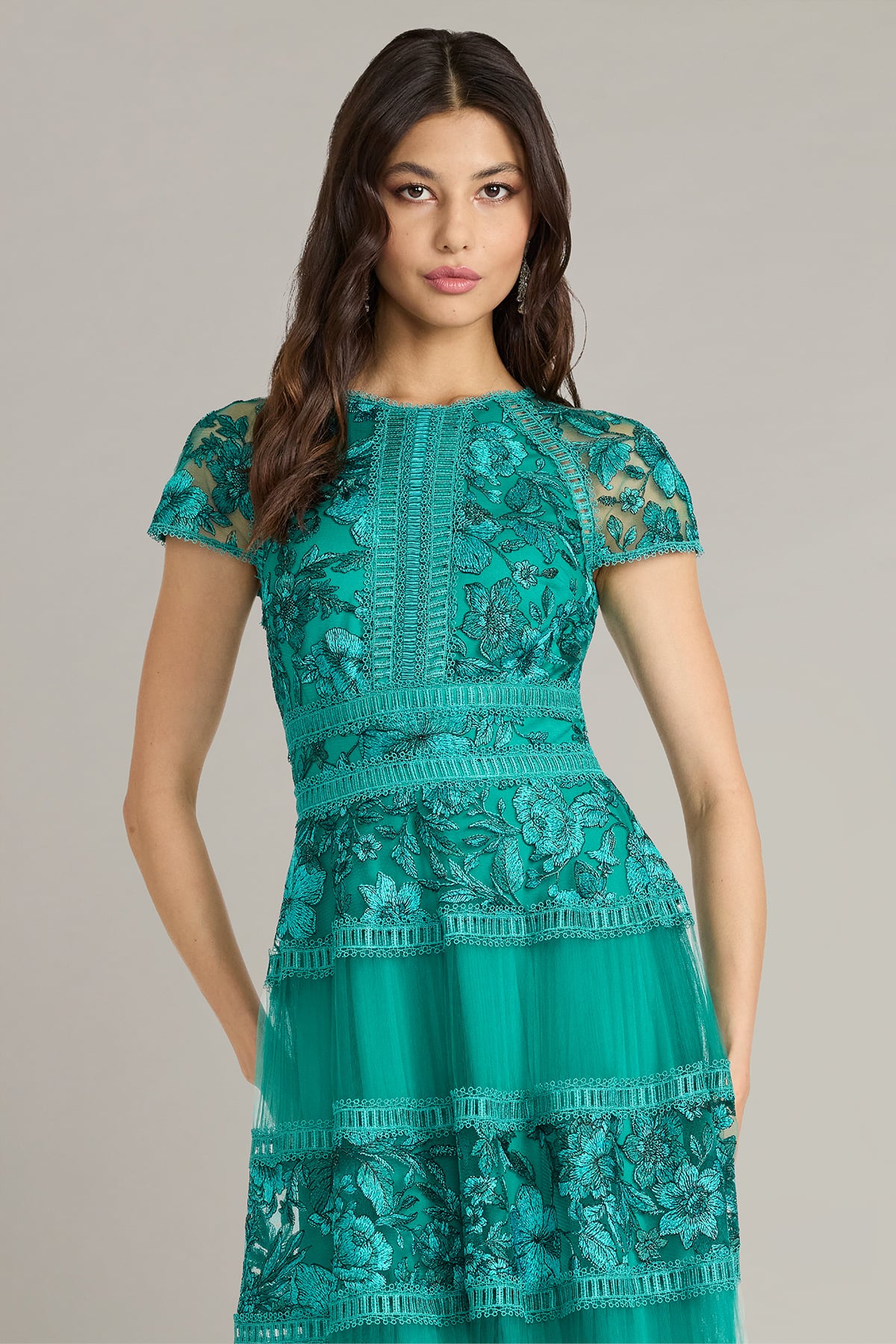 Mollie Floral Embroidered Tulle Midi Dress