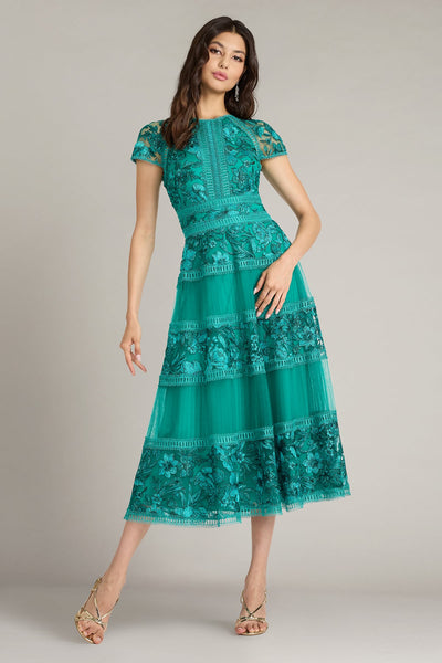 Mollie Floral Embroidered Tulle Midi Dress – Tadashi Shoji