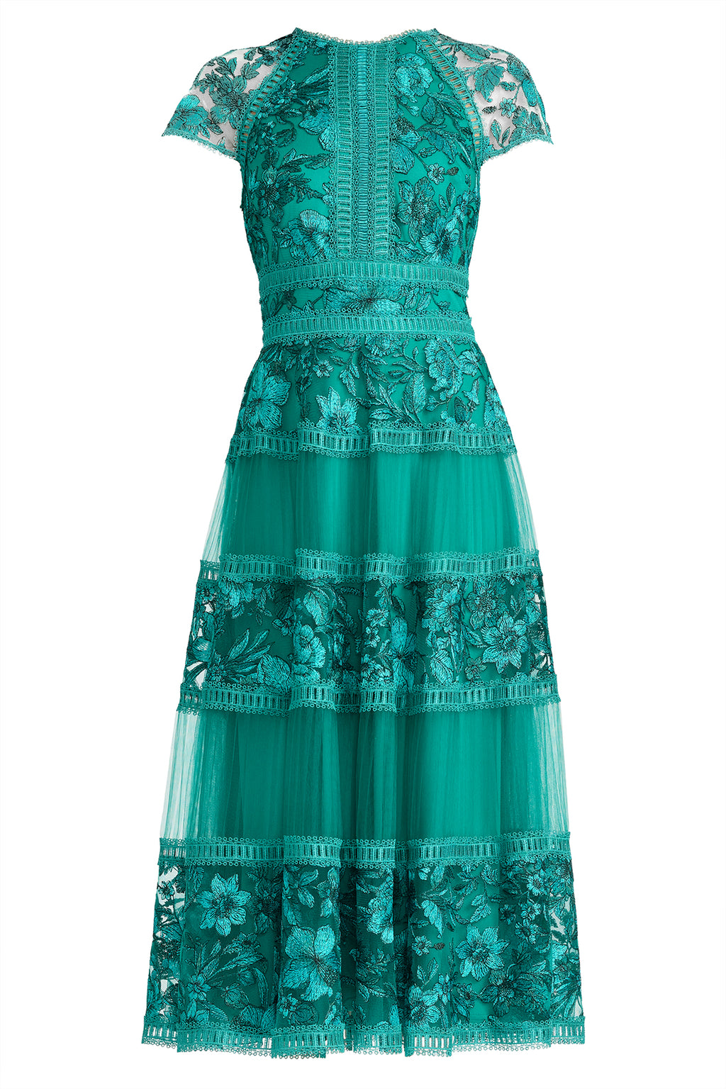 Mollie Floral Embroidered Tulle Midi Dress