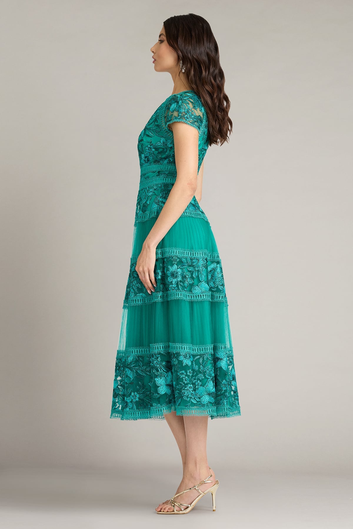 Mollie Floral Embroidered Tulle Midi Dress