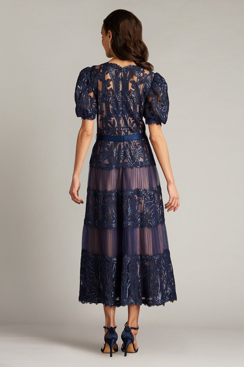 Ziya Embellished Puff Sleeve Midi Dress