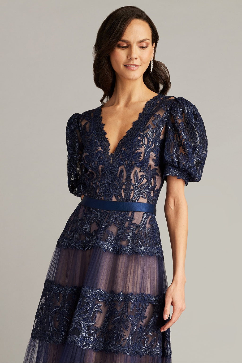 Ziya Embellished Puff Sleeve Midi Dress