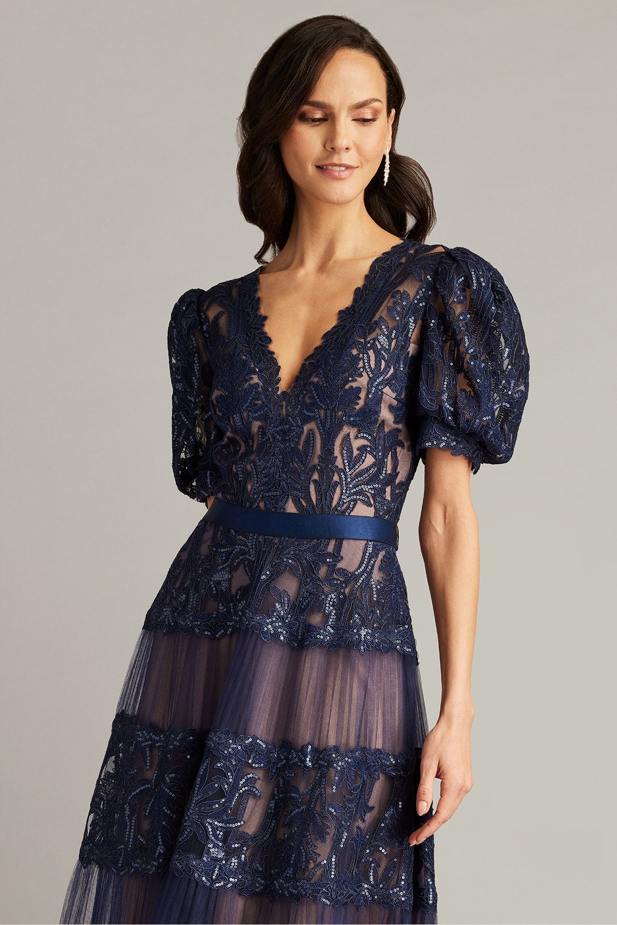 Ziya Embellished Puff Sleeve Midi Dress