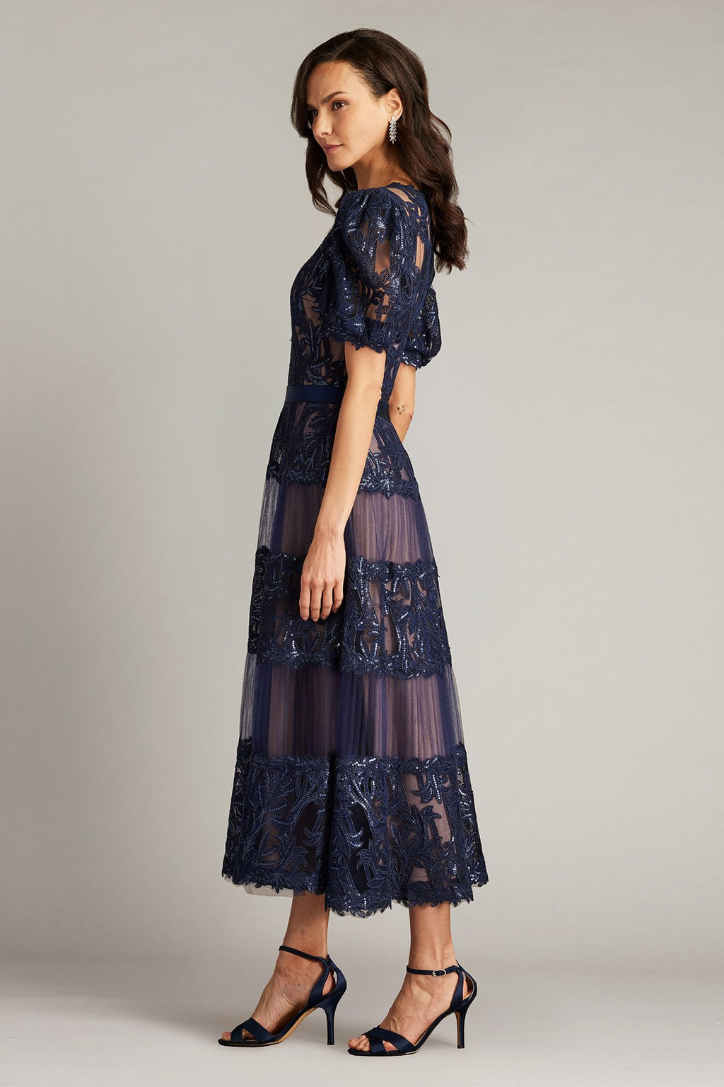 Ziya Embellished Puff Sleeve Midi Dress