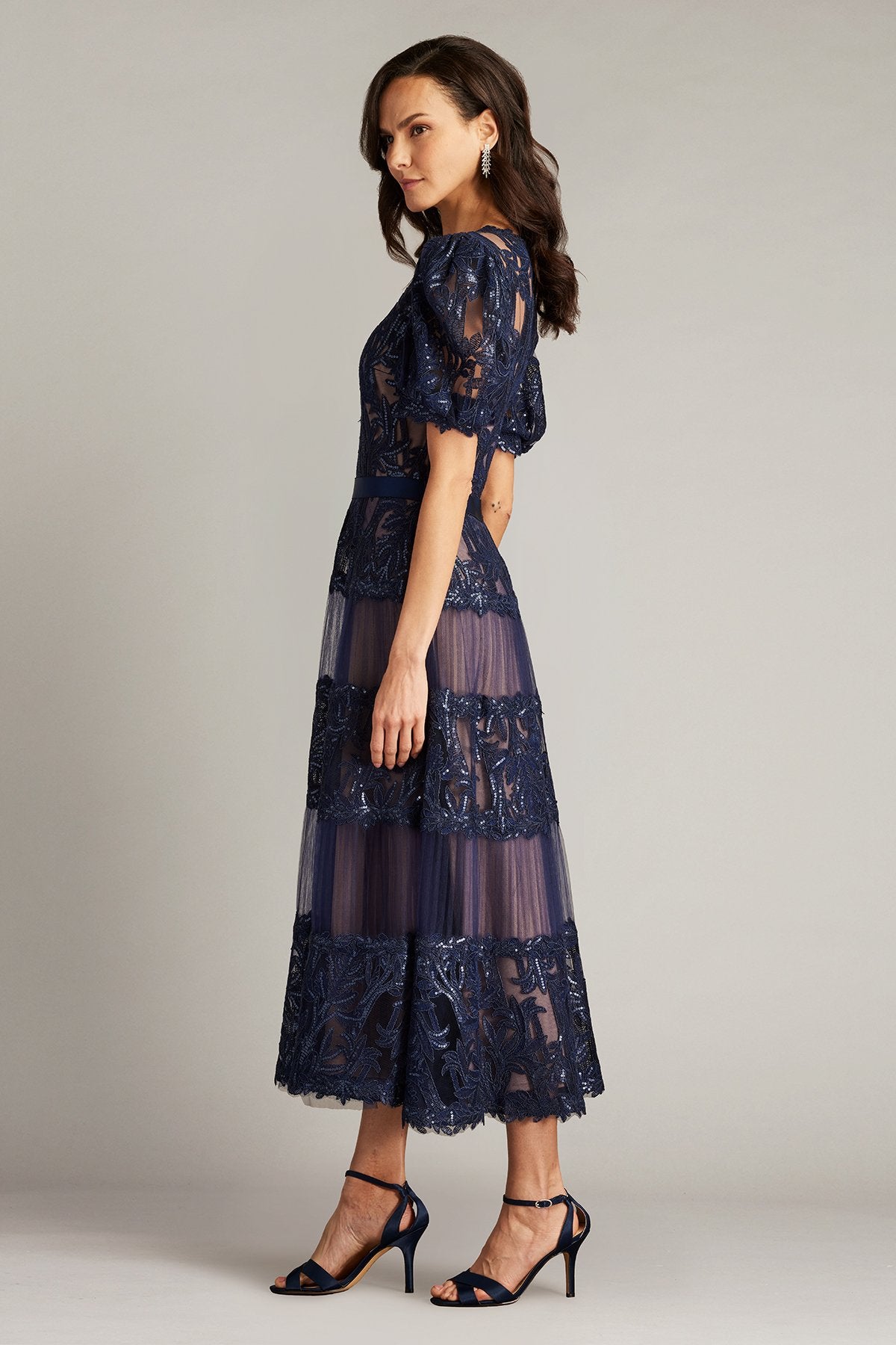 Ziya Embellished Puff Sleeve Midi Dress