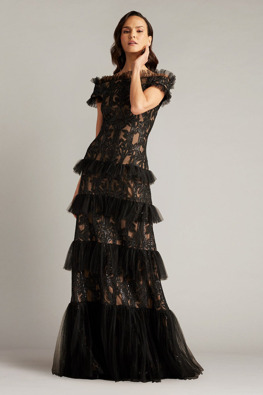 Pemma Sequin Embroidered Tiered Gown