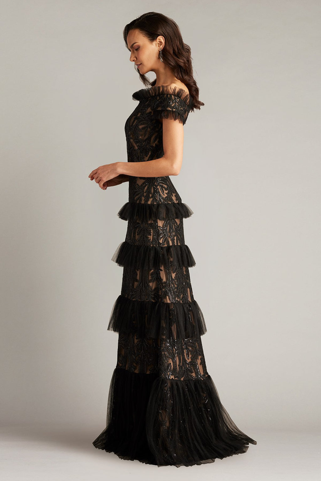 Pemma Sequin Embroidered Tiered Gown