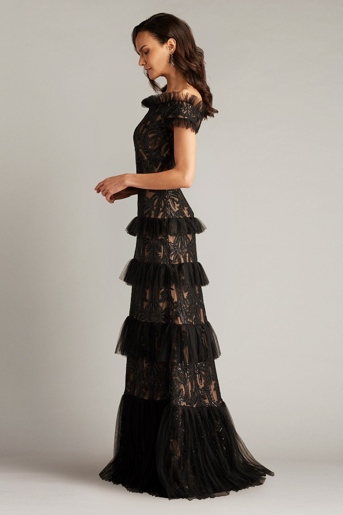 Pemma Sequin Embroidered Tiered Gown