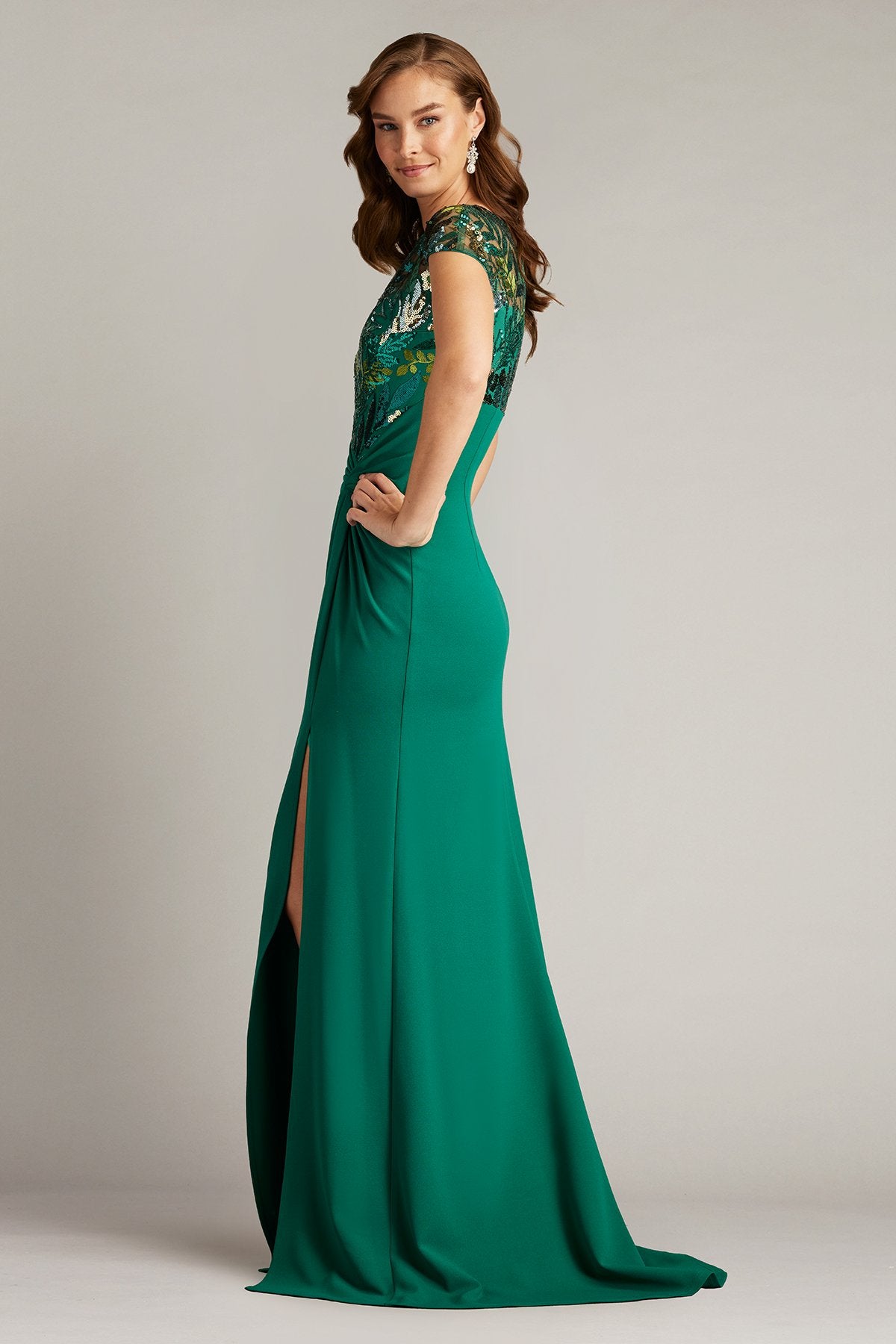 Eleonora Draped Sequin Illusion Gown