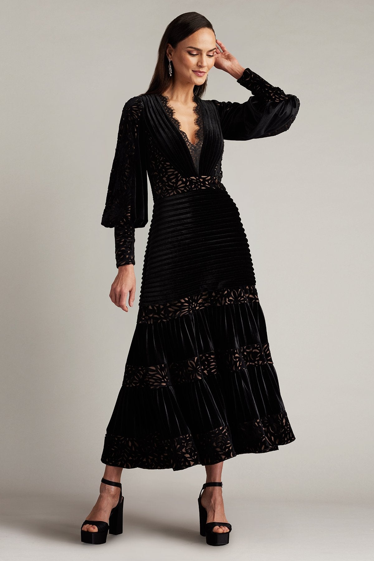 Sonata Pleated Velvet Midi Dress – Tadashi Shoji Official Online