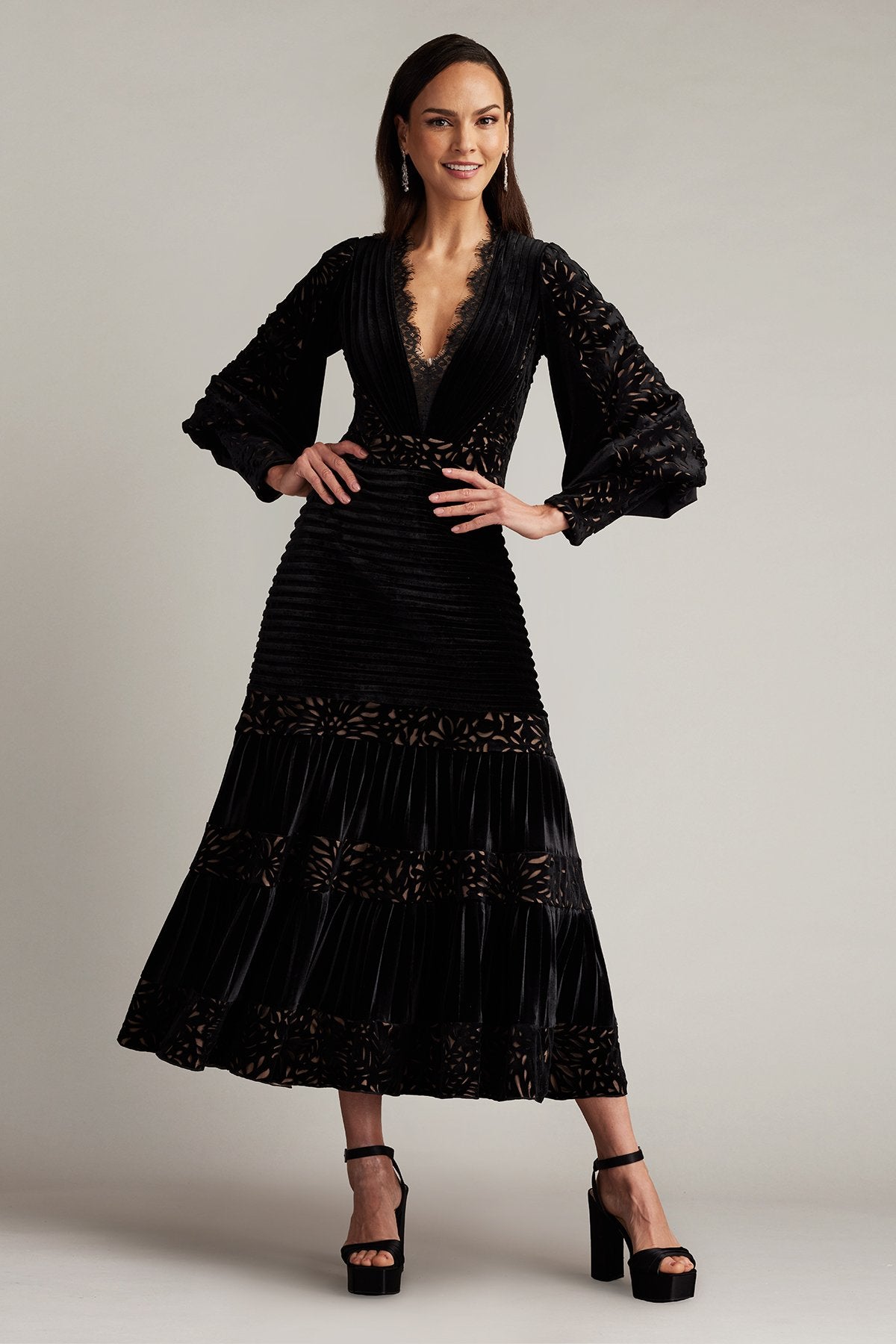 Sonata Pleated Velvet Midi Dress – Tadashi Shoji Official Online Boutique