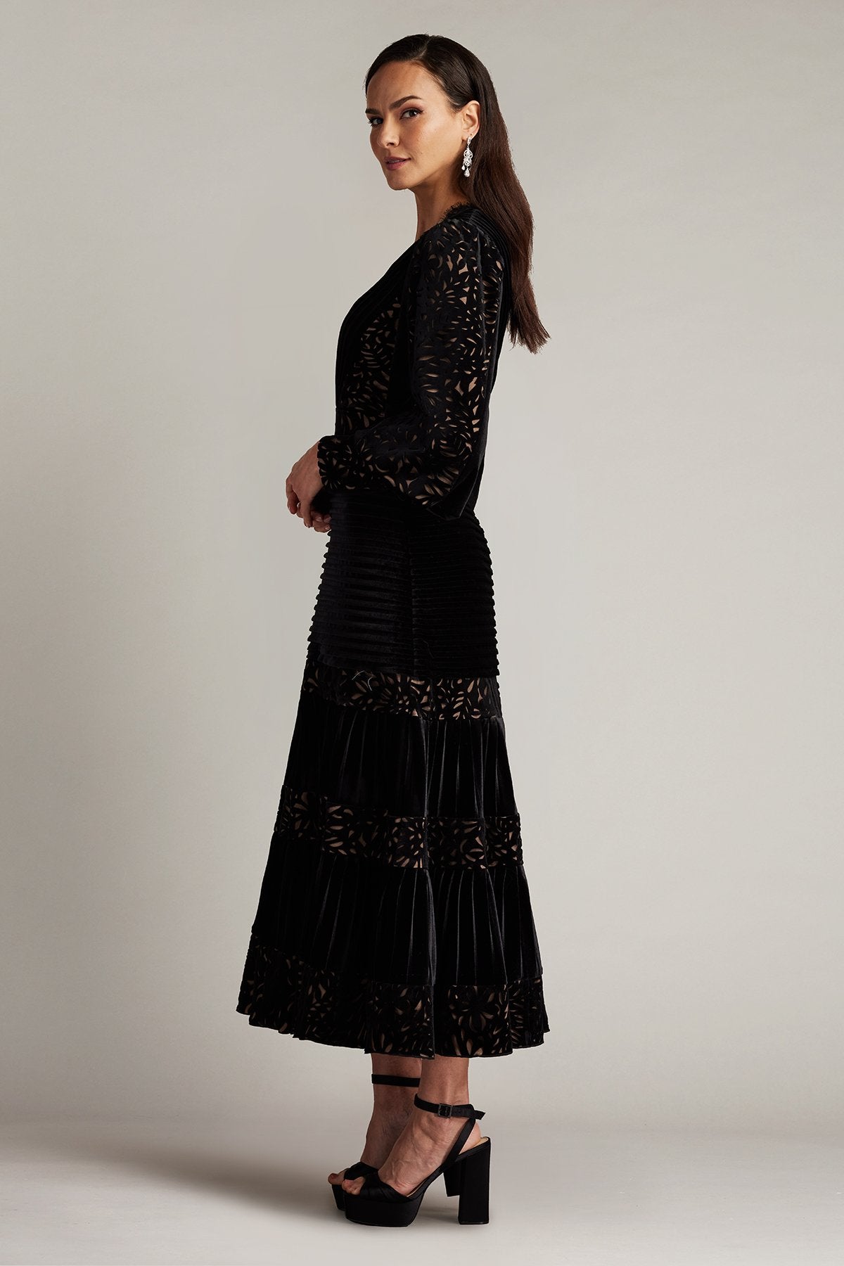 Sonata Pleated Velvet Midi Dress – Tadashi Shoji Official Online