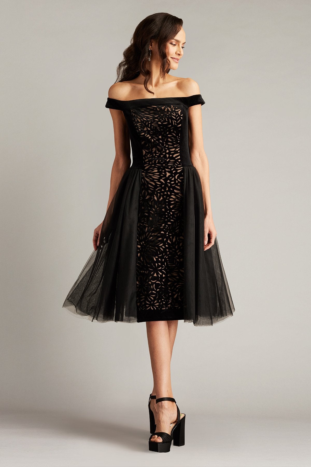 Valencia Laser Cut Velvet & Tulle Dress